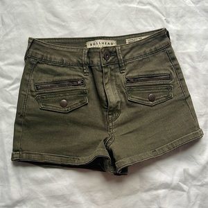 COPY - Bullhead Denim Co. Super High Rise Shorty. SIZE 00. Green Denim.
